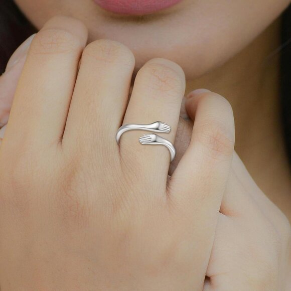 Sterling Silver Hug Ring Adjustable Women Girls Gift Love Jewelry - Picture 3 of 9
